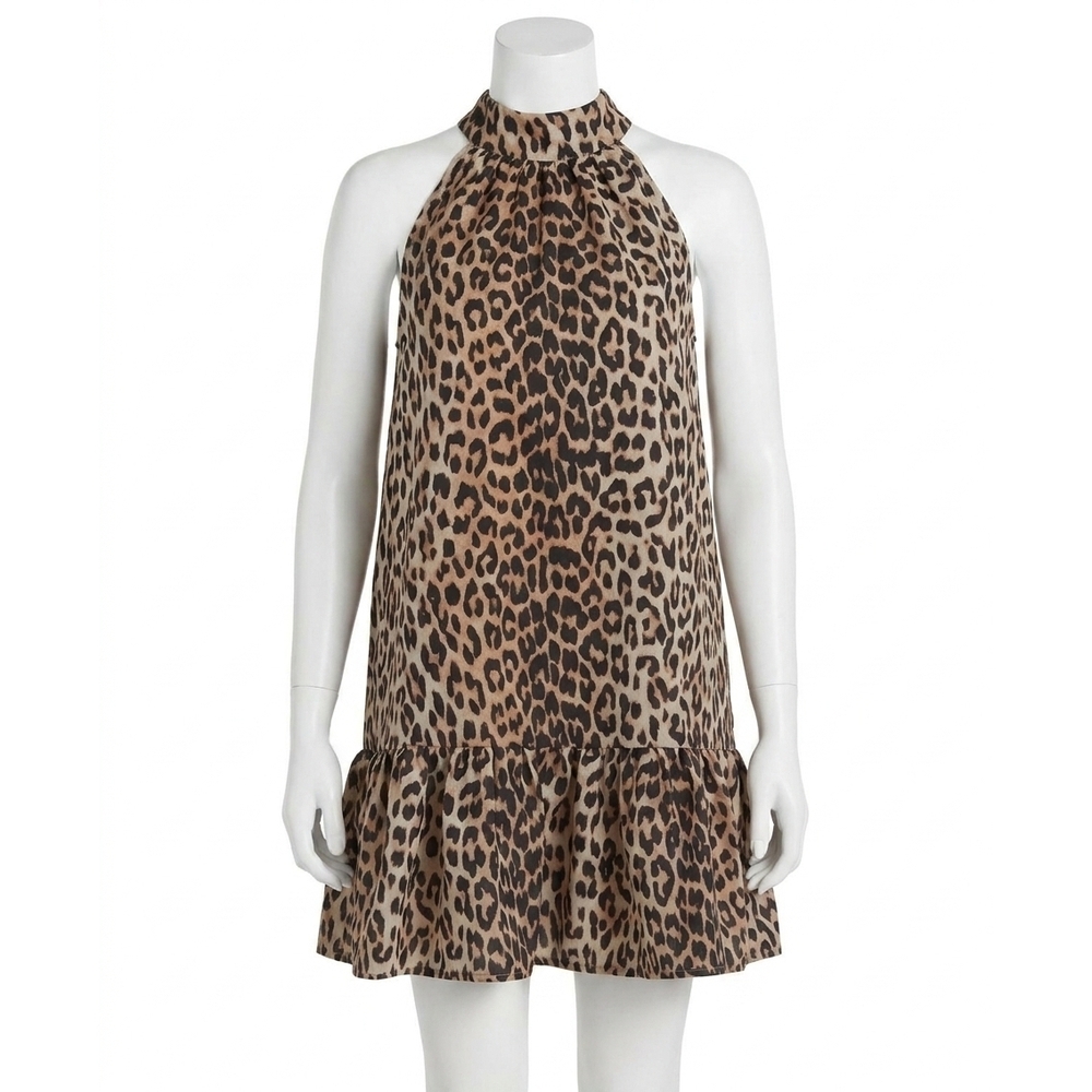 NEW ENTRO sleeveless mini dress in leopard